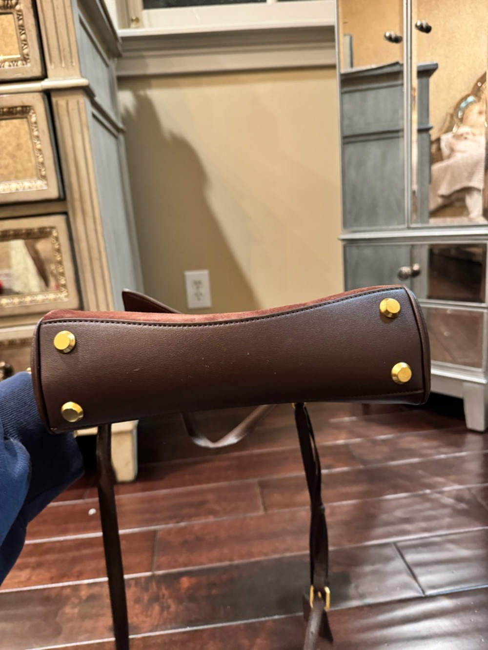 Brown Suede Top-Handle Shoulder Bag - Picture 3 of 5